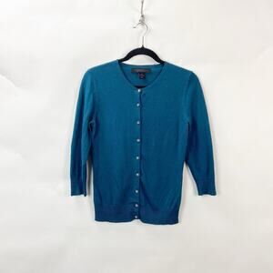 Vintage Express Medium Womens. Teal Cashmere Silk Blend Button-up Cardigan